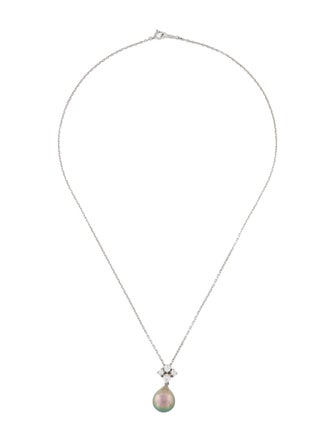 Mikimoto 18K Pearl & Diamond Drop Pendant Necklace
