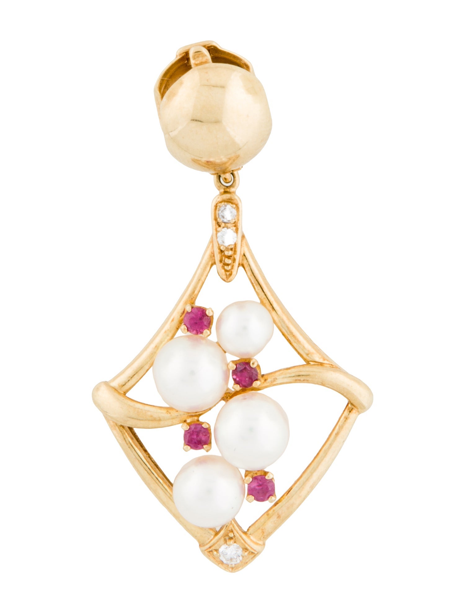Mikimoto 18K Pearl, Ruby, & Diamond Cluster Pendant