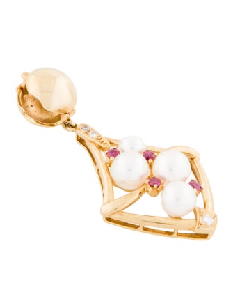 Mikimoto 18K Pearl, Ruby, & Diamond Cluster Pendant