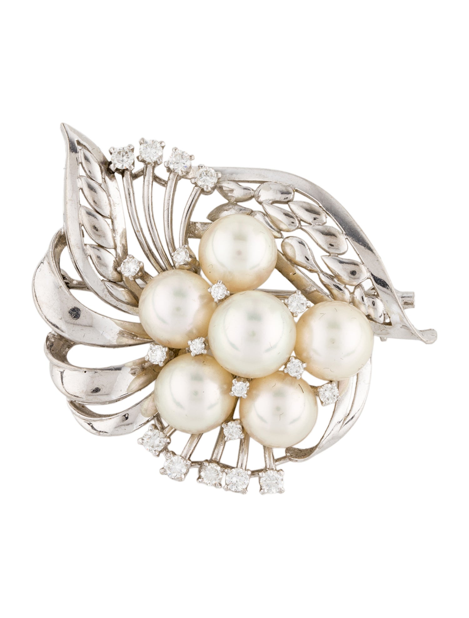 Mikimoto 14K Pearl & Diamond Brooch