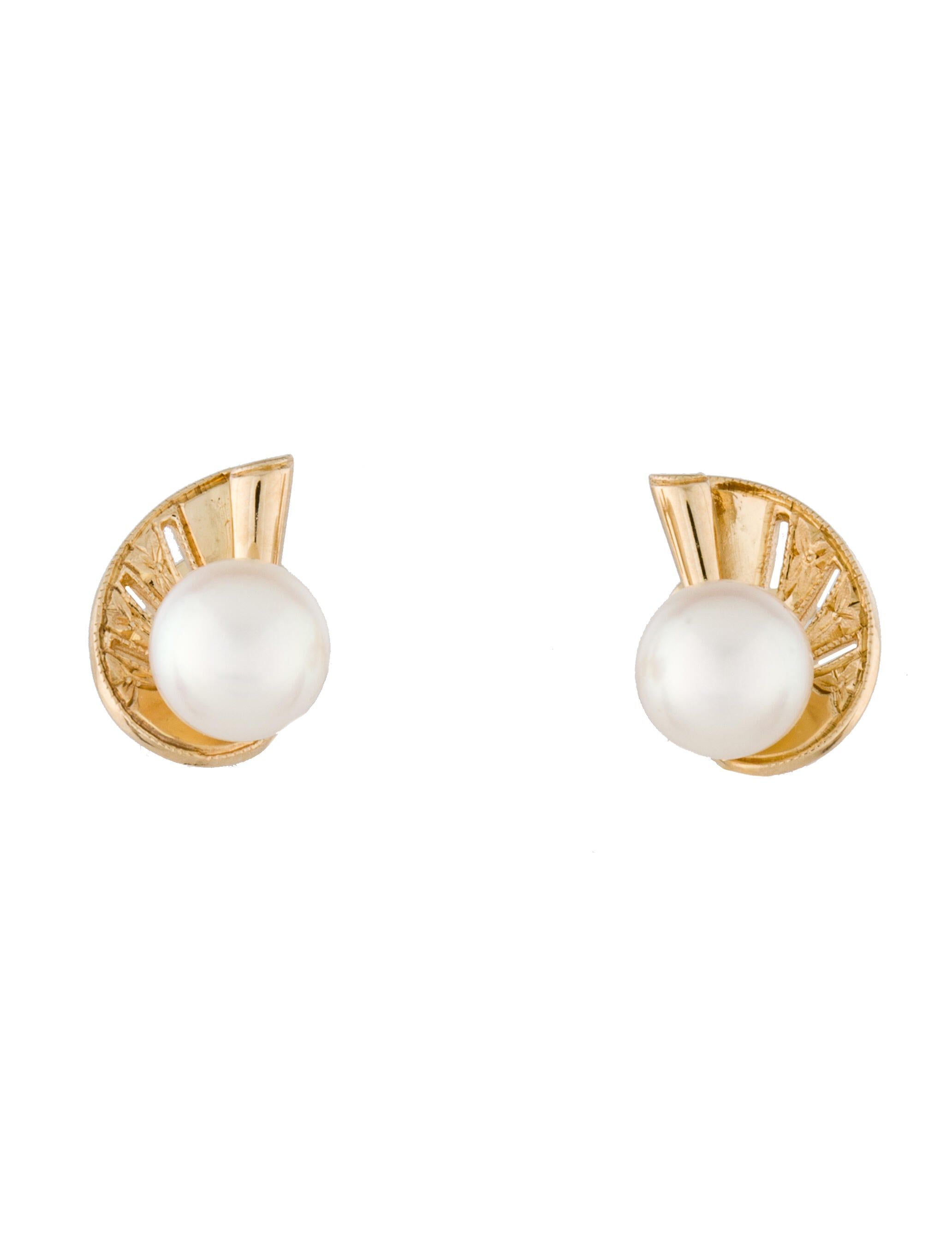 Mikimoto 14K Pearl Nautilus Stud Earrings
