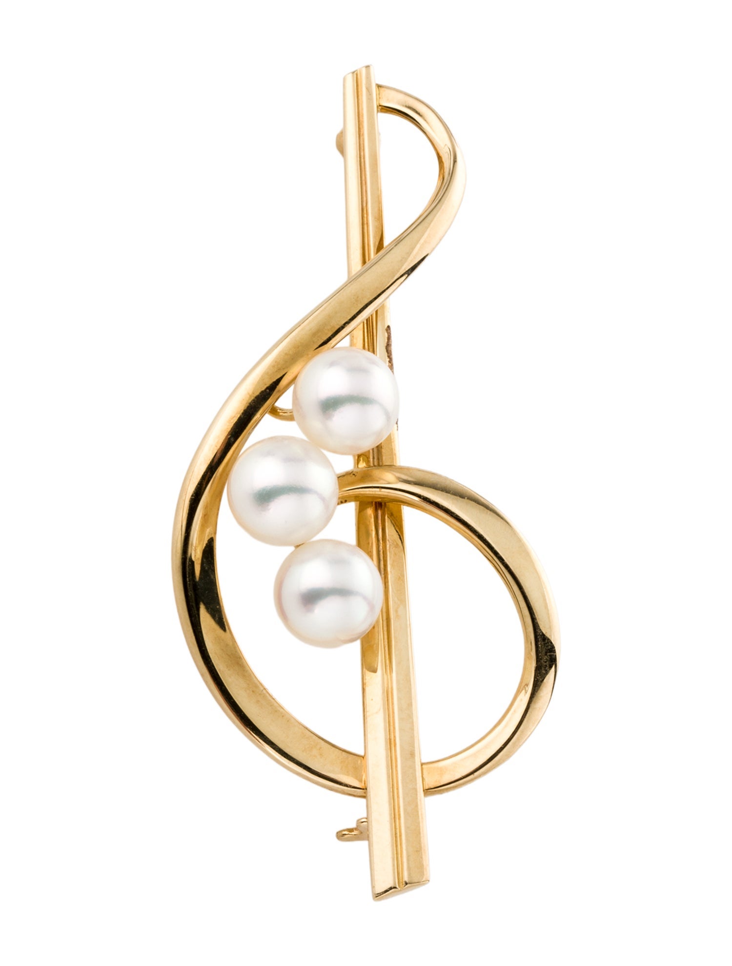 Mikimoto 18K Pearl Treble Brooch