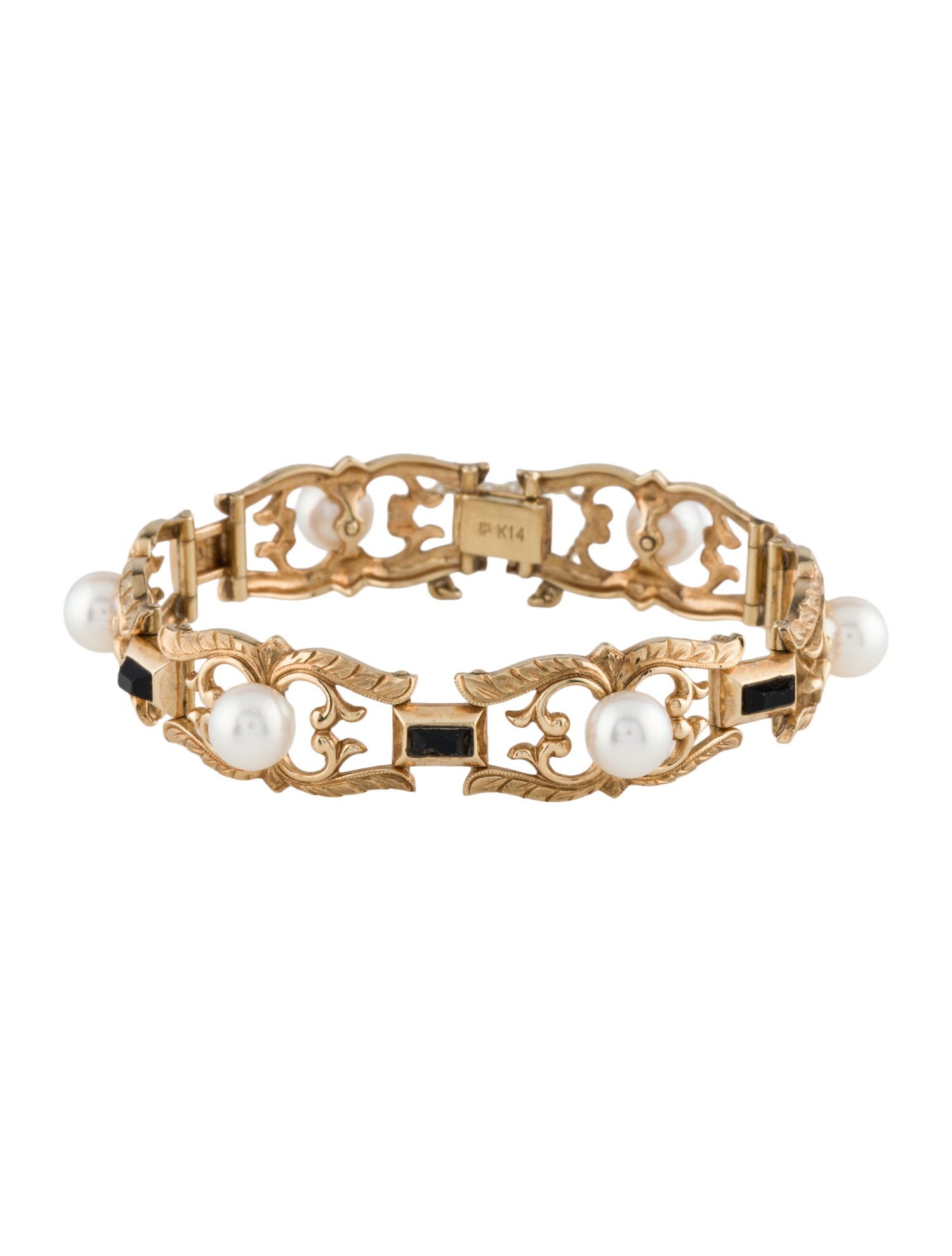 Mikimoto 14K Pearl & Obsidian Link Bracelet