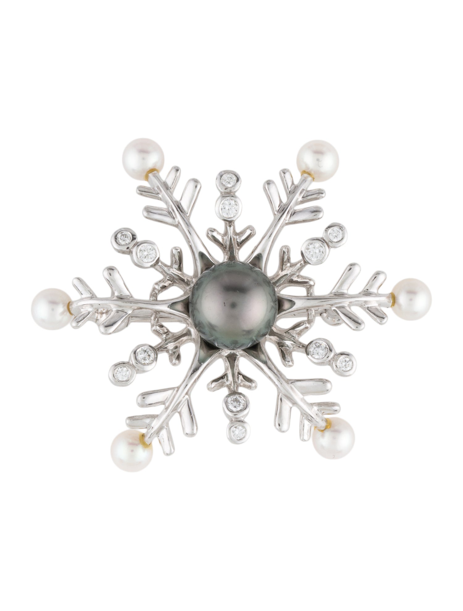 Mikimoto Platinum Pearl & Diamond Snowflake Brooch