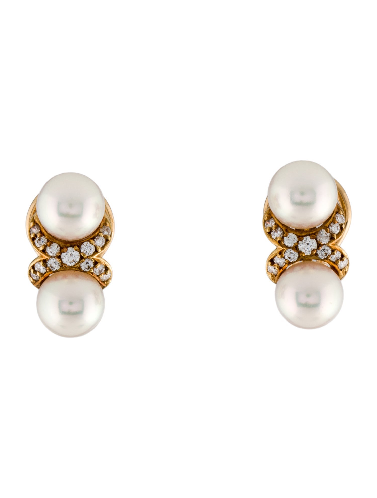 Mikimoto 18K Pearl & Diamond Earclips