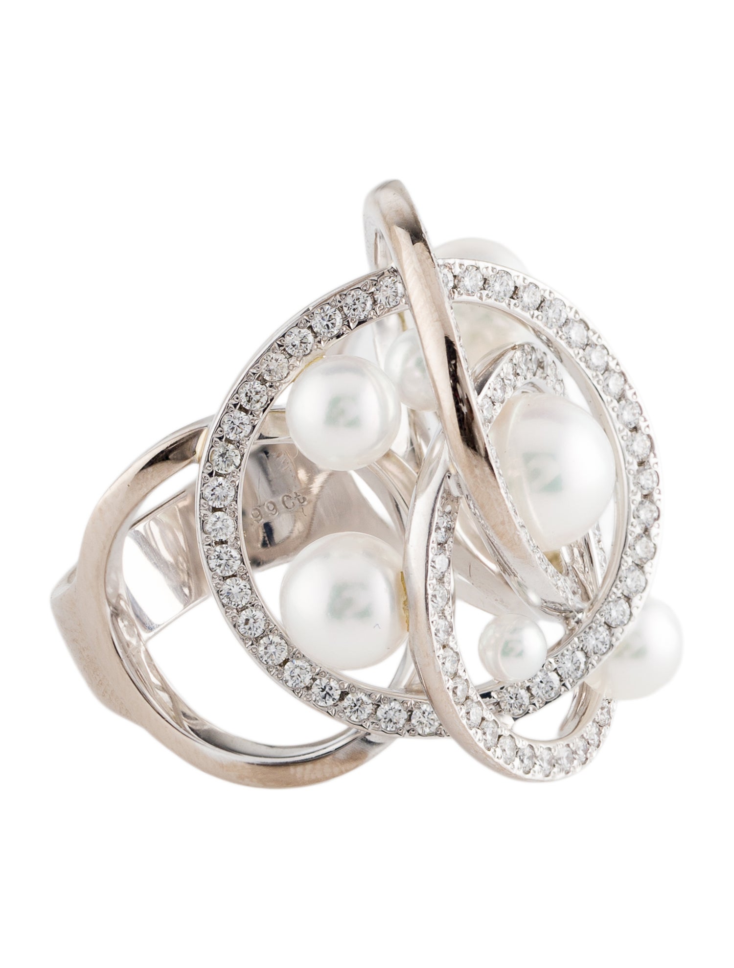 Mikimoto 18K Pearl & Diamond Cocktail Ring