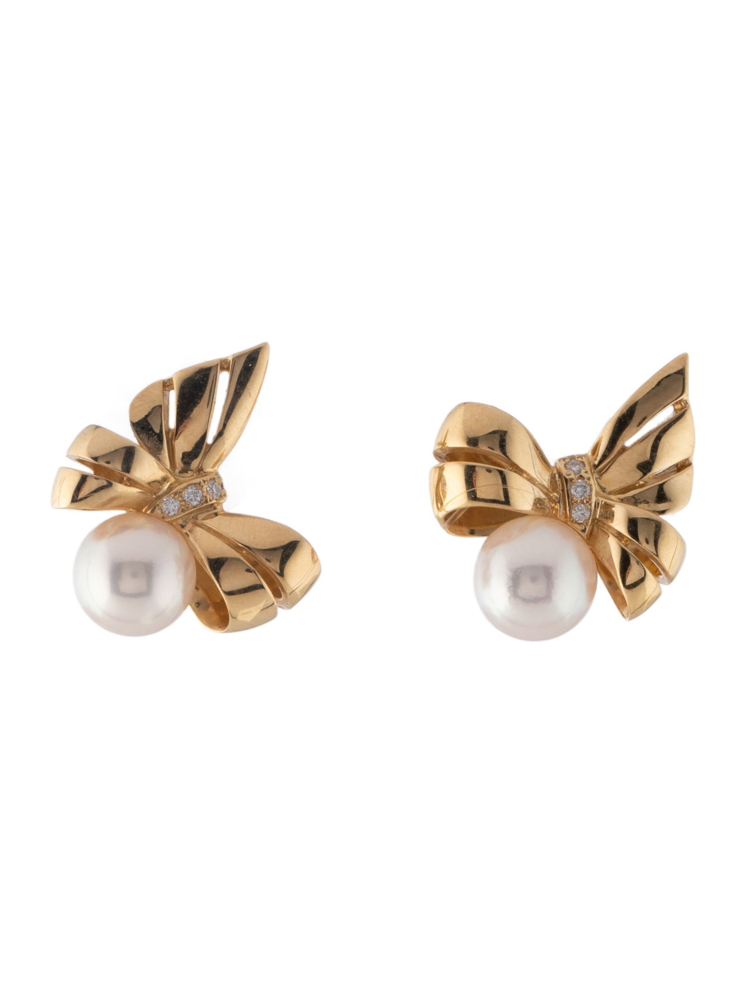 Mikimoto 18K Jeux de Rubans Pearl & Diamond Stud Earrings