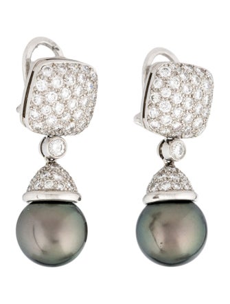 Mikimoto Platinum Pearl & 3.75ctw Diamond Drop Earrings