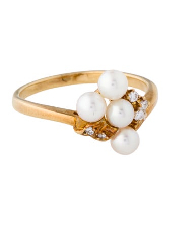 Mikimoto 18K Pearl & Diamond Cocktail Ring