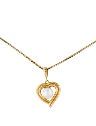 Mikimoto 18K Pearl Heart Pendant Necklace