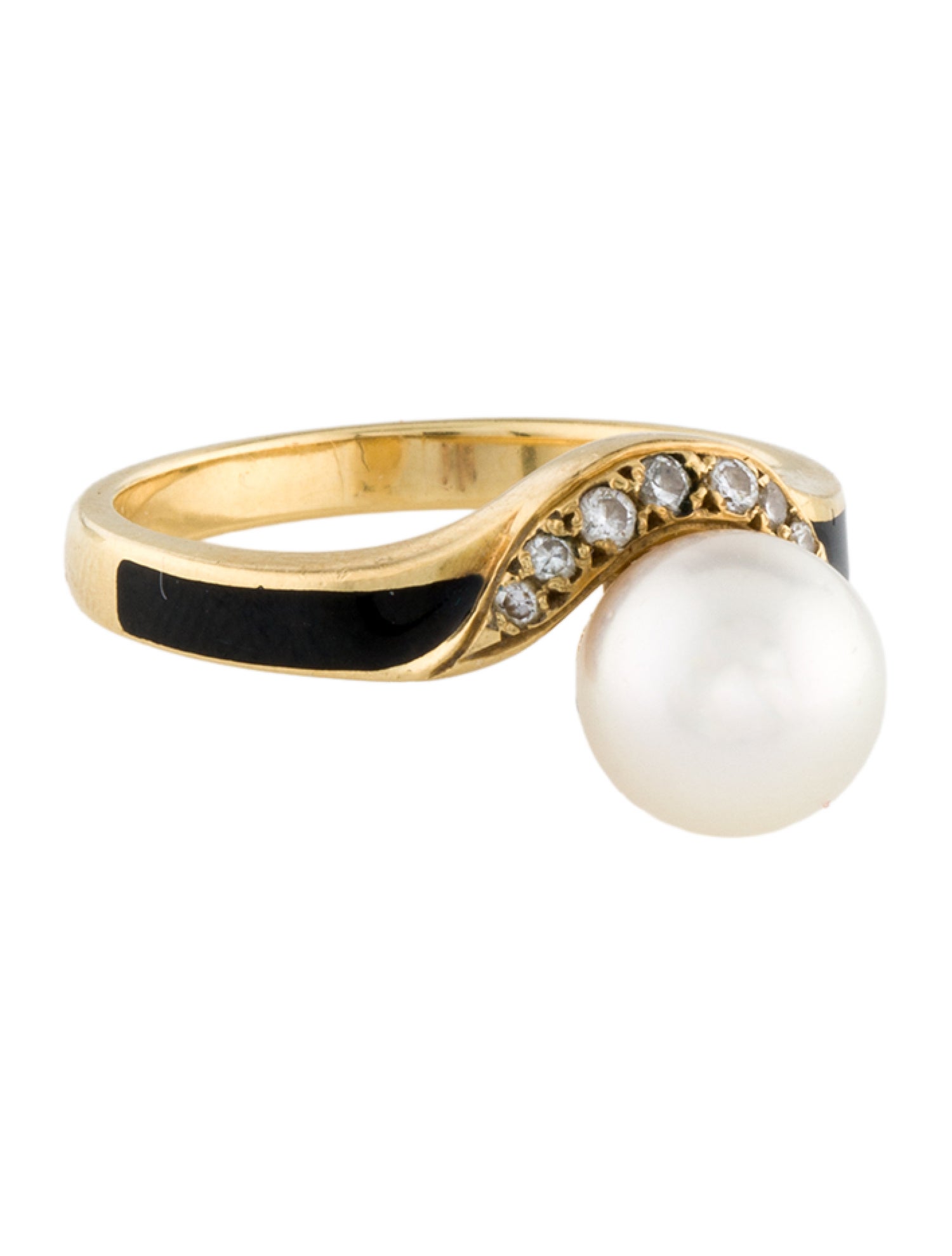 Mikimoto 18K Pearl, Diamond & Enamel Ring