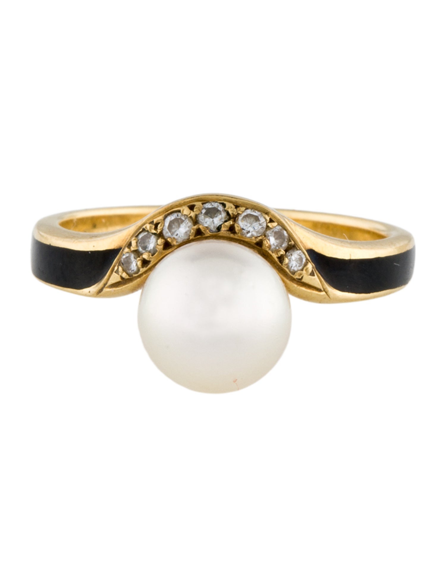 Mikimoto 18K Pearl, Diamond & Enamel Ring