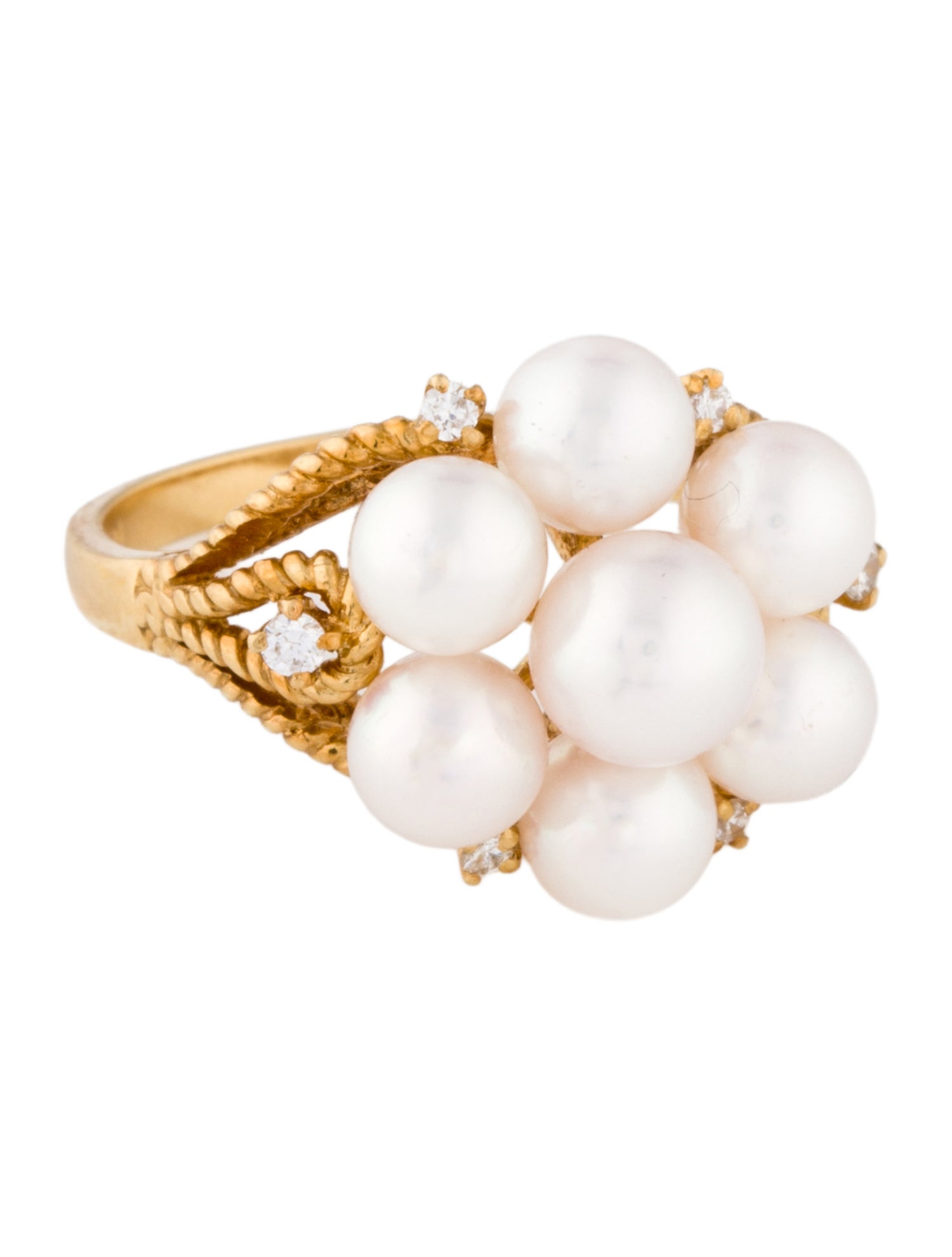 Mikimoto 18K Pearl & Diamond Cluster Cocktail Ring