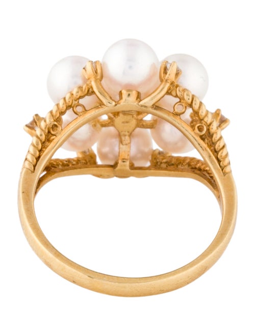 Mikimoto 18K Pearl & Diamond Cluster Cocktail Ring