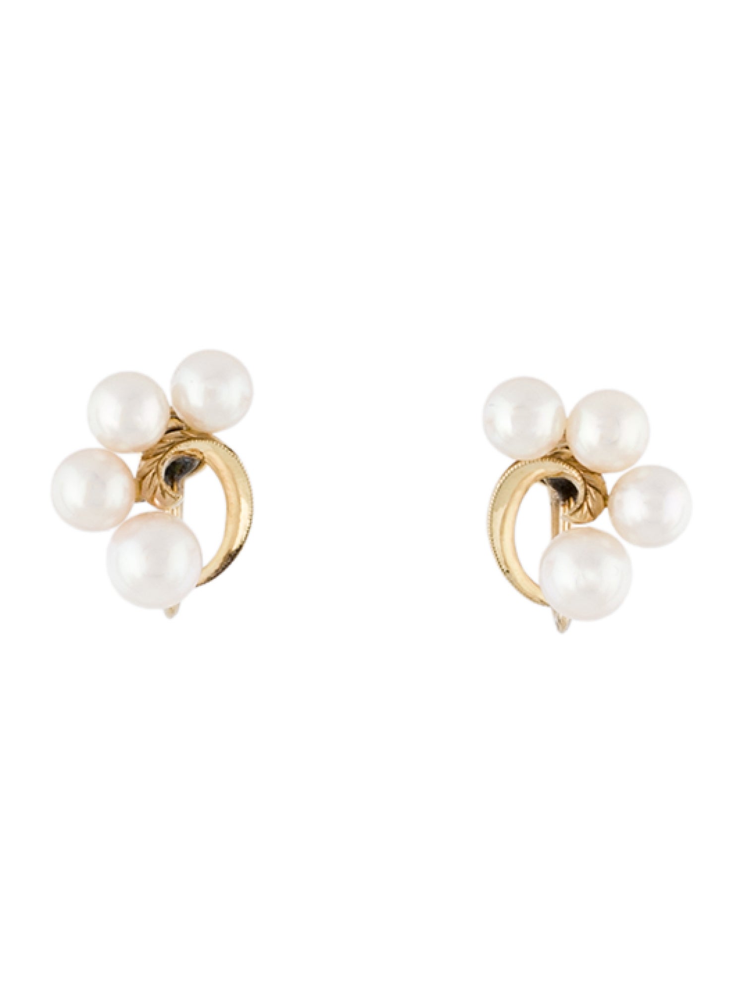 Mikimoto 14K Pearl Cluster Clip-On Stud Earrings