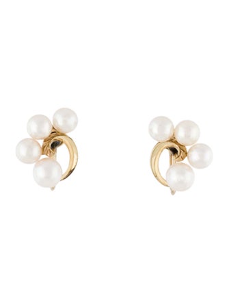 Mikimoto 14K Pearl Cluster Clip-On Stud Earrings
