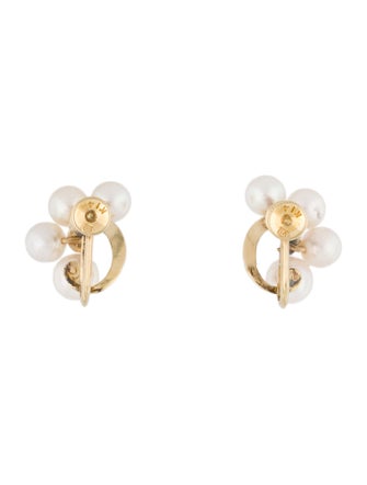 Mikimoto 14K Pearl Cluster Clip-On Stud Earrings