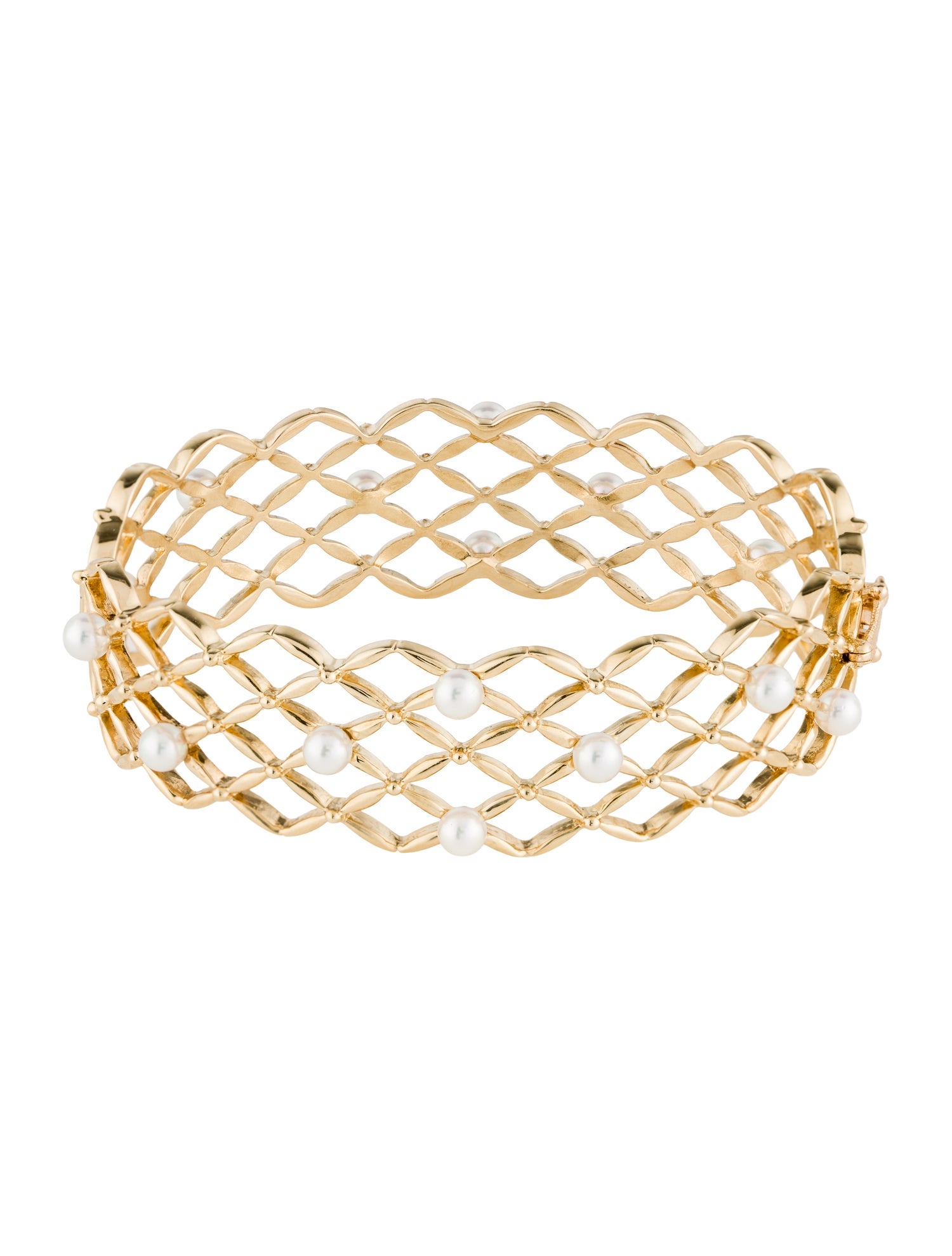 Mikimoto 18K Pearl Lattice Bangle Bracelet