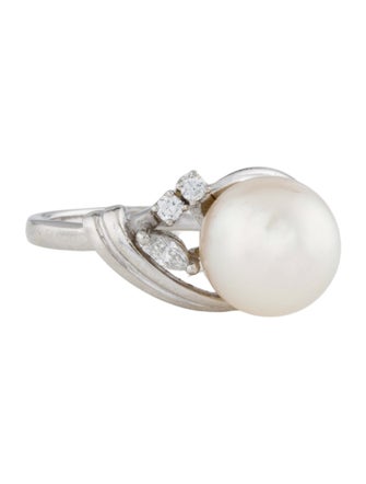 Mikimoto Platinum Pearl & Diamond Ring