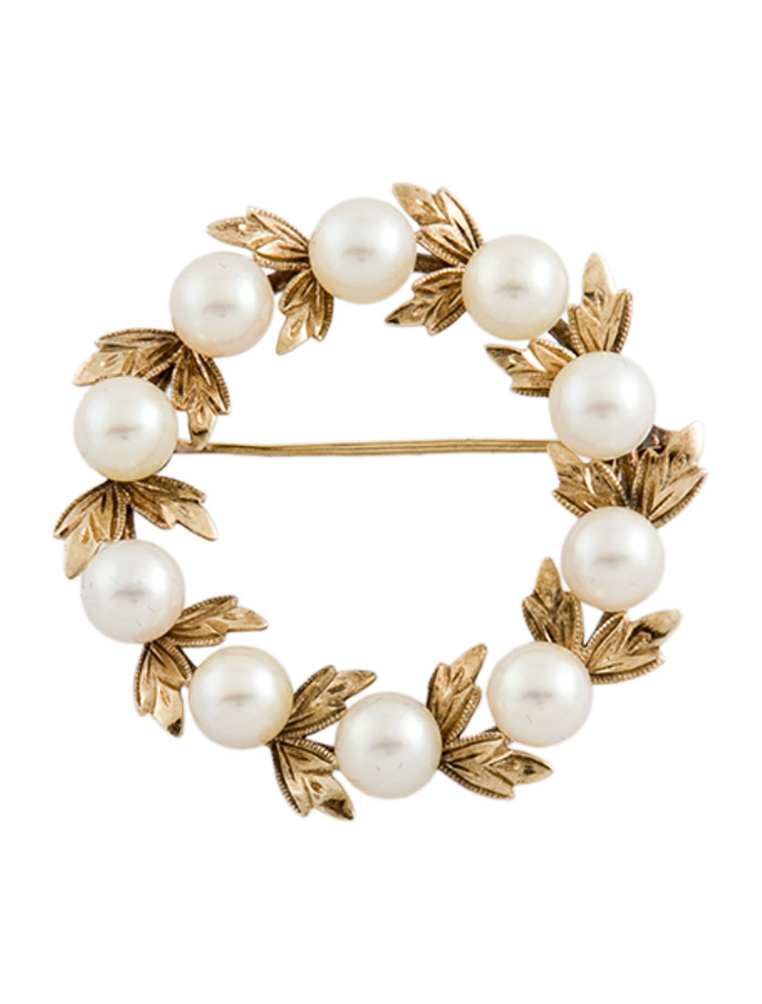 Mikimoto Vintage 14K Cultured Pearl Wreath Brooch