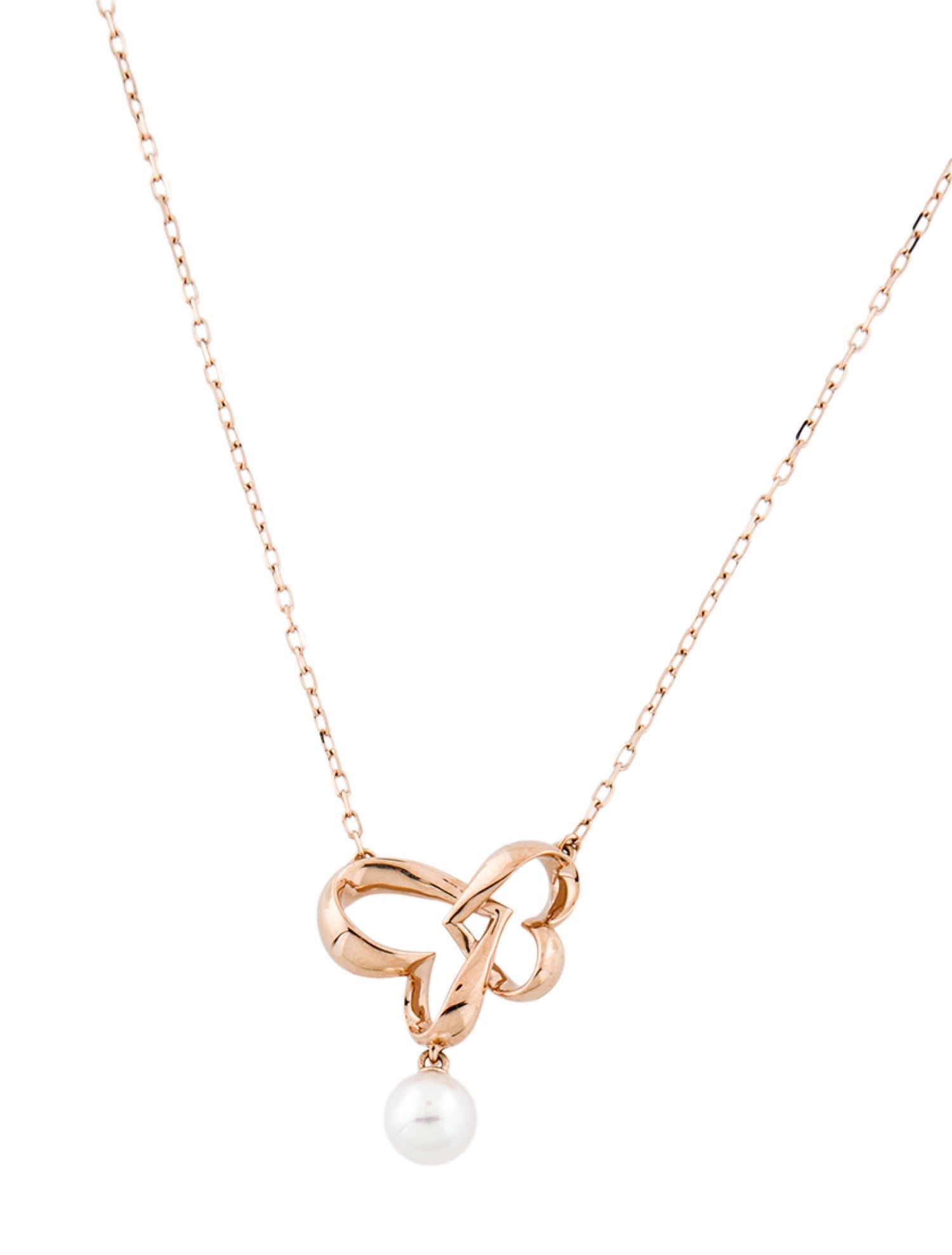 Mikimoto 18K Cultured Pearl Interlocking Heart Pendant Necklace