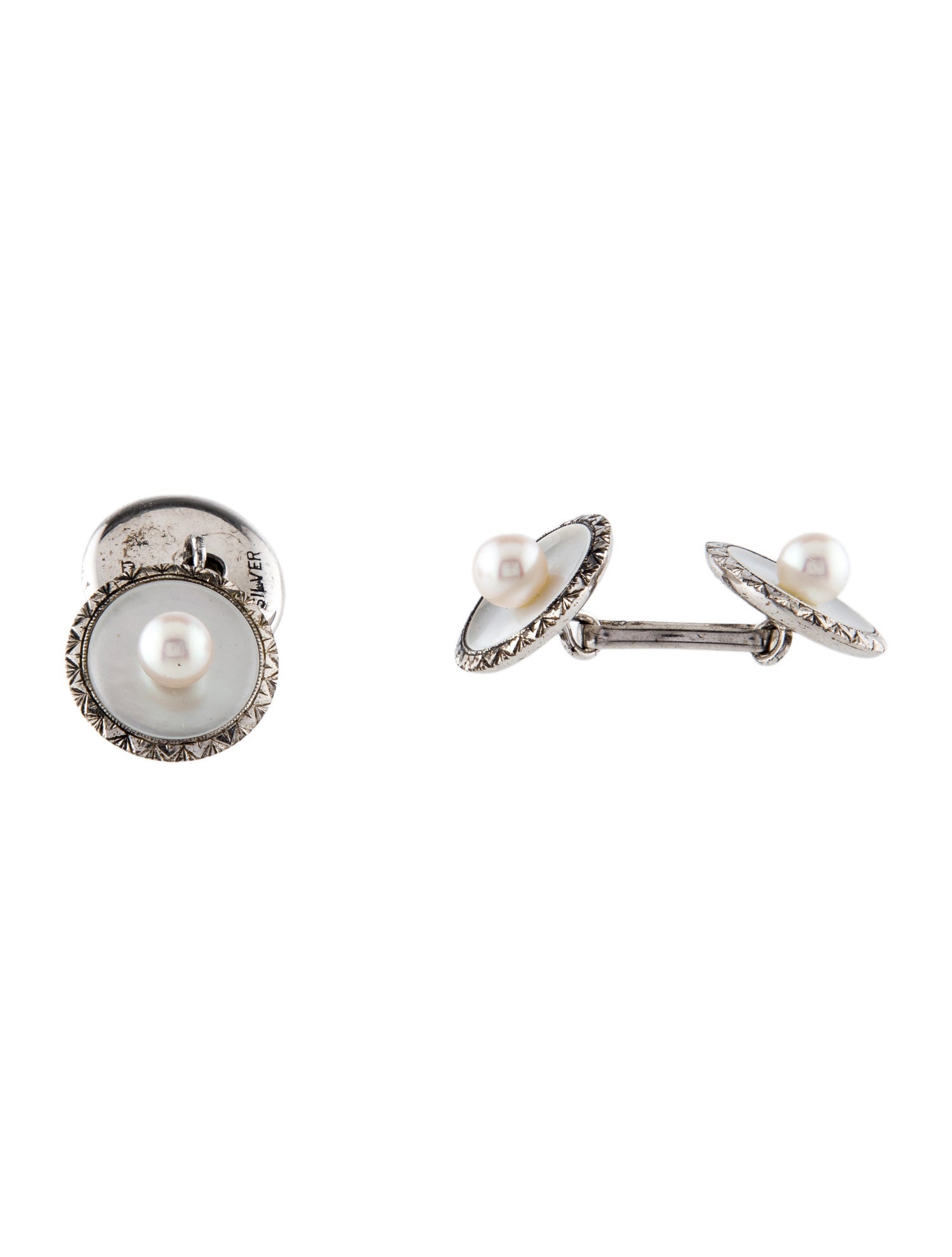 Mikimoto Mother Of Pearl & Pearl Cufflinks & Shirt Stud Set
