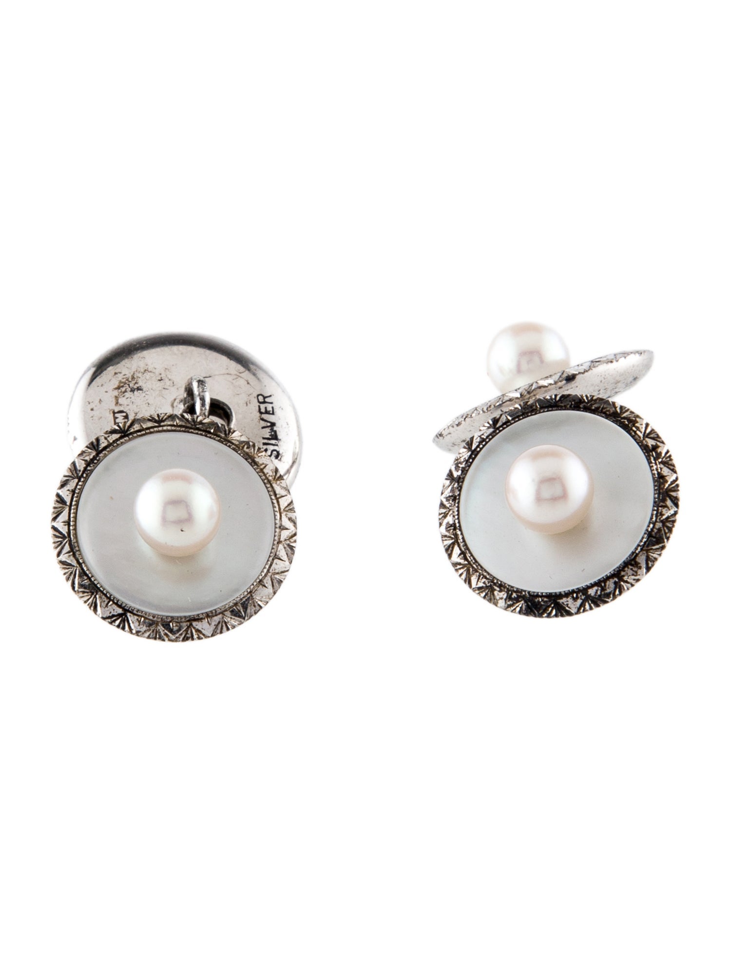 Mikimoto Mother Of Pearl & Pearl Cufflinks & Shirt Stud Set