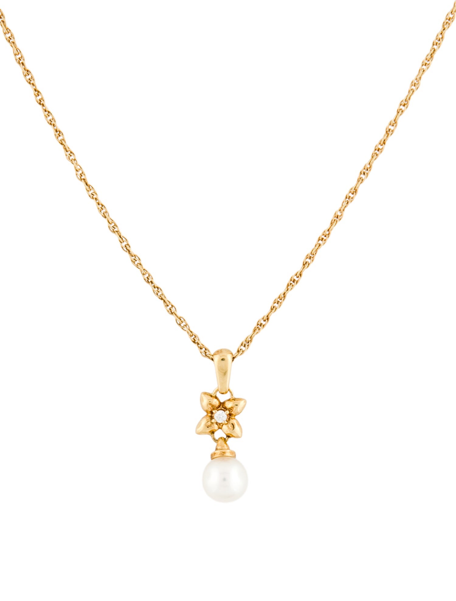Mikimoto 18K Pearl & Diamond Flower Pendant Necklace