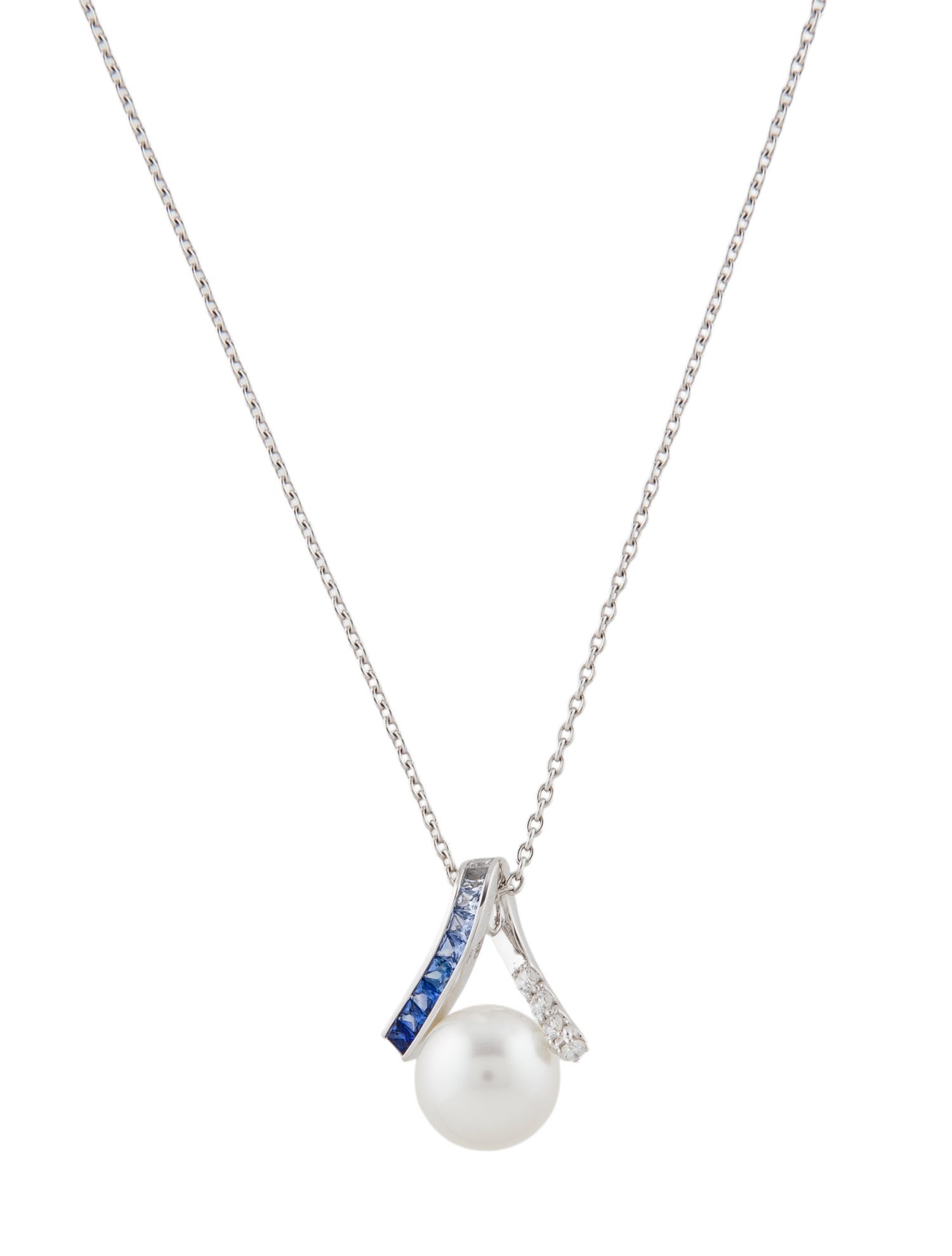 Mikimoto 18K Pearl, Sapphire, & Diamond Ocean Pendant Necklace
