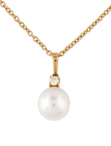 Pre-owned Mikimoto 18k Pearl & Diamond Pendant Necklace, 18" In Multi
