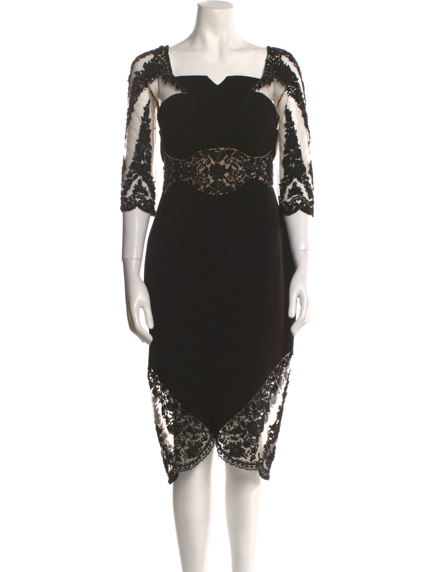 Mikael D Square Neckline Midi Length Dress