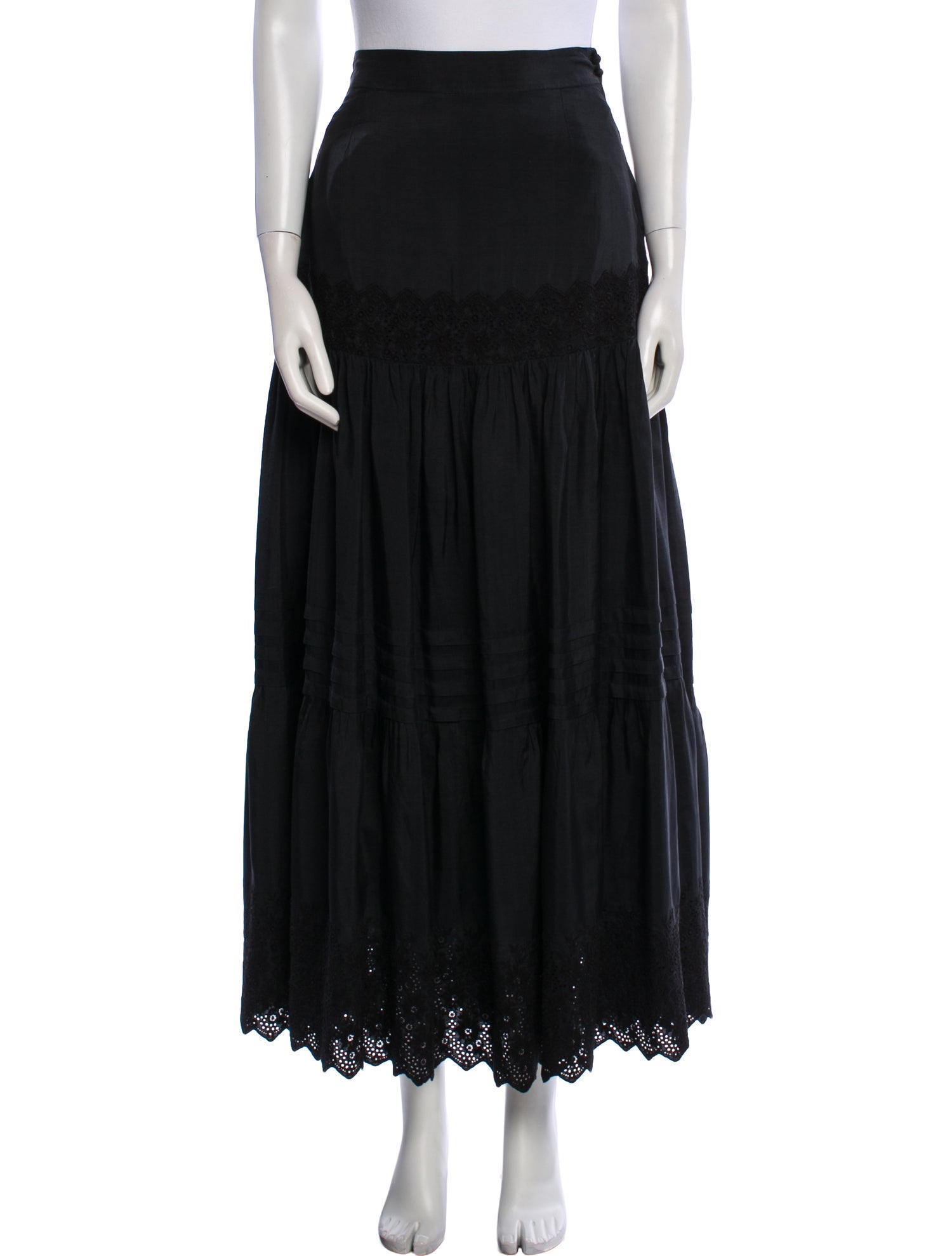Mimi Prober Eyelet Trim Midi Length Skirt