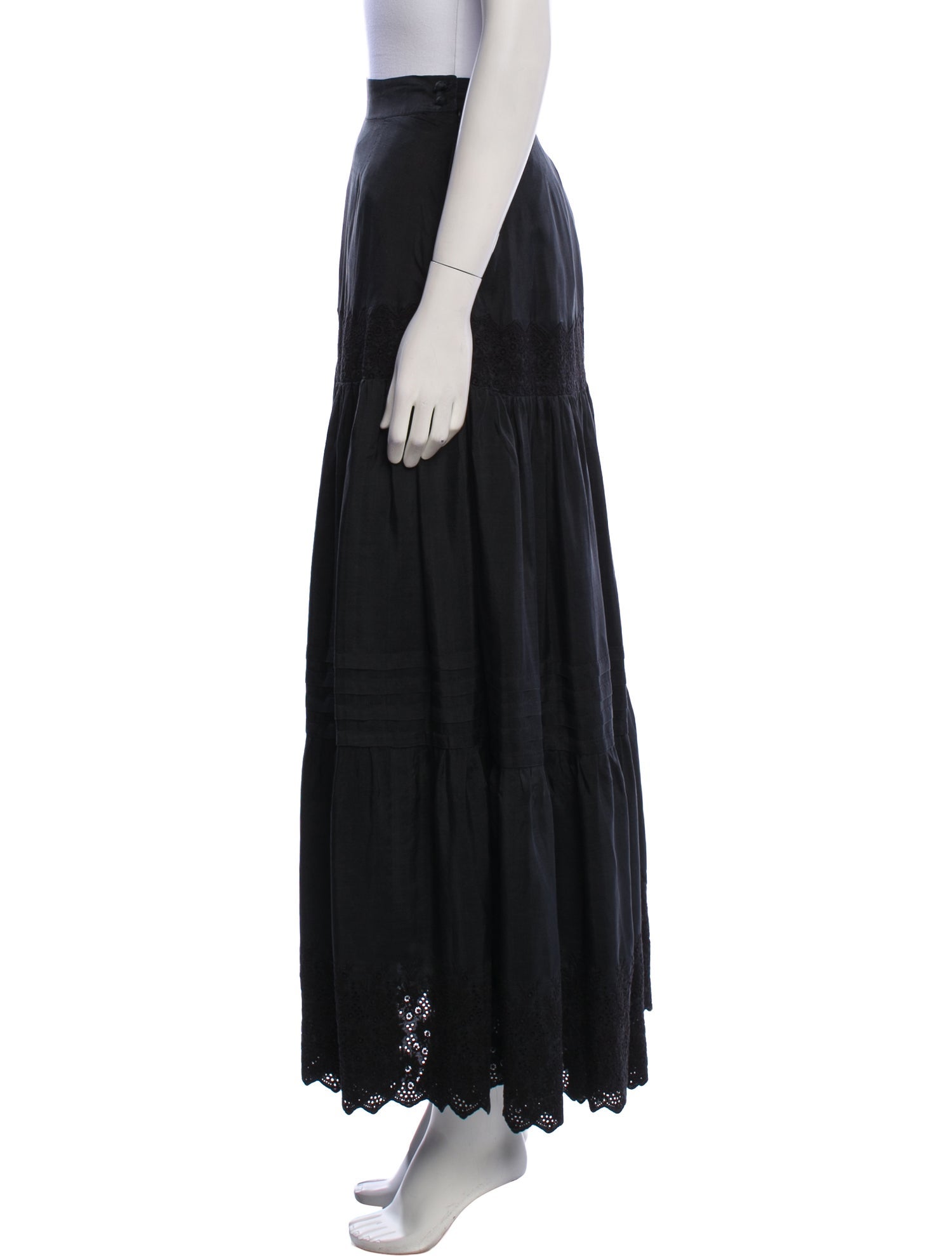 Mimi Prober Eyelet Trim Midi Length Skirt