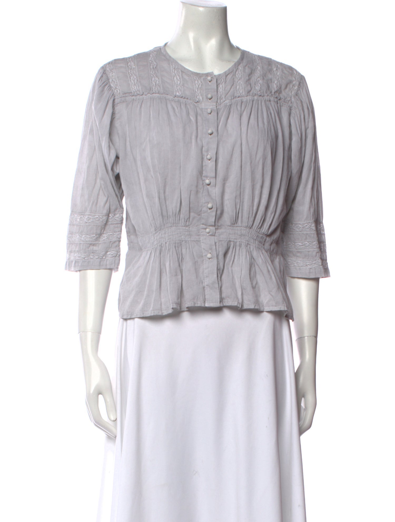 Mimi Prober Crew Neck Three-Quarter Sleeve Crop Top