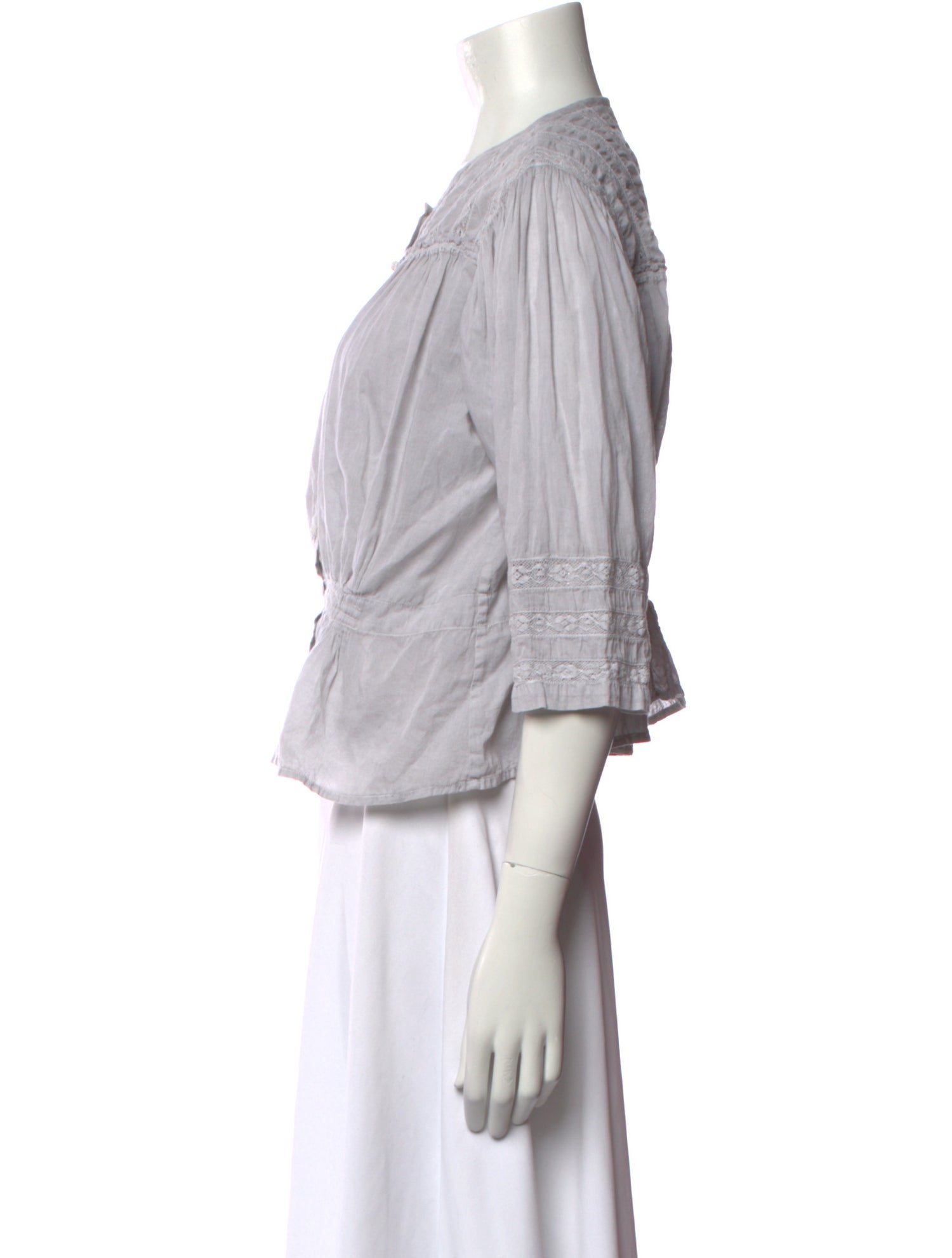 Mimi Prober Crew Neck Three-Quarter Sleeve Crop Top