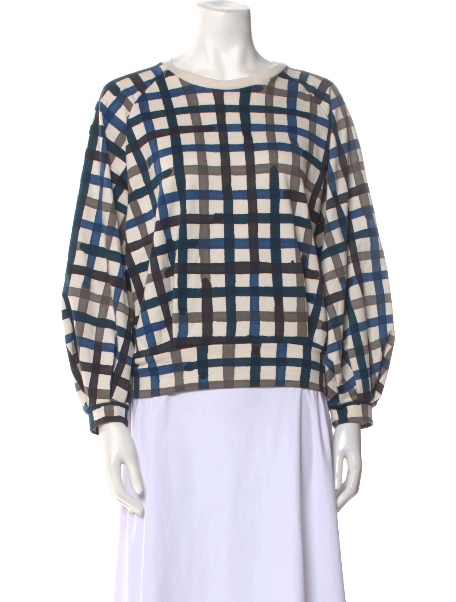 Mina Perhonen Plaid Print Bateau Neckline Sweatshirt