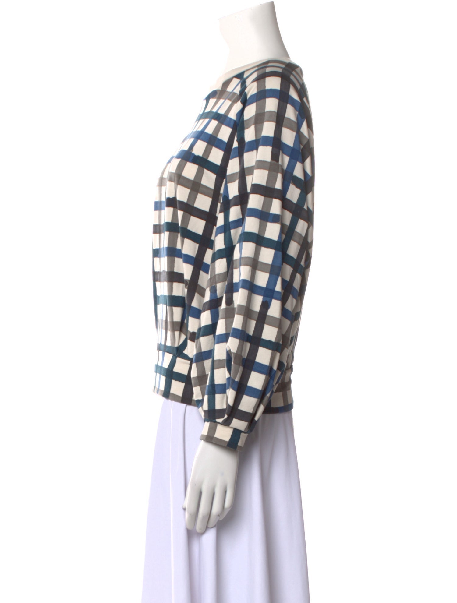 Mina Perhonen Plaid Print Bateau Neckline Sweatshirt