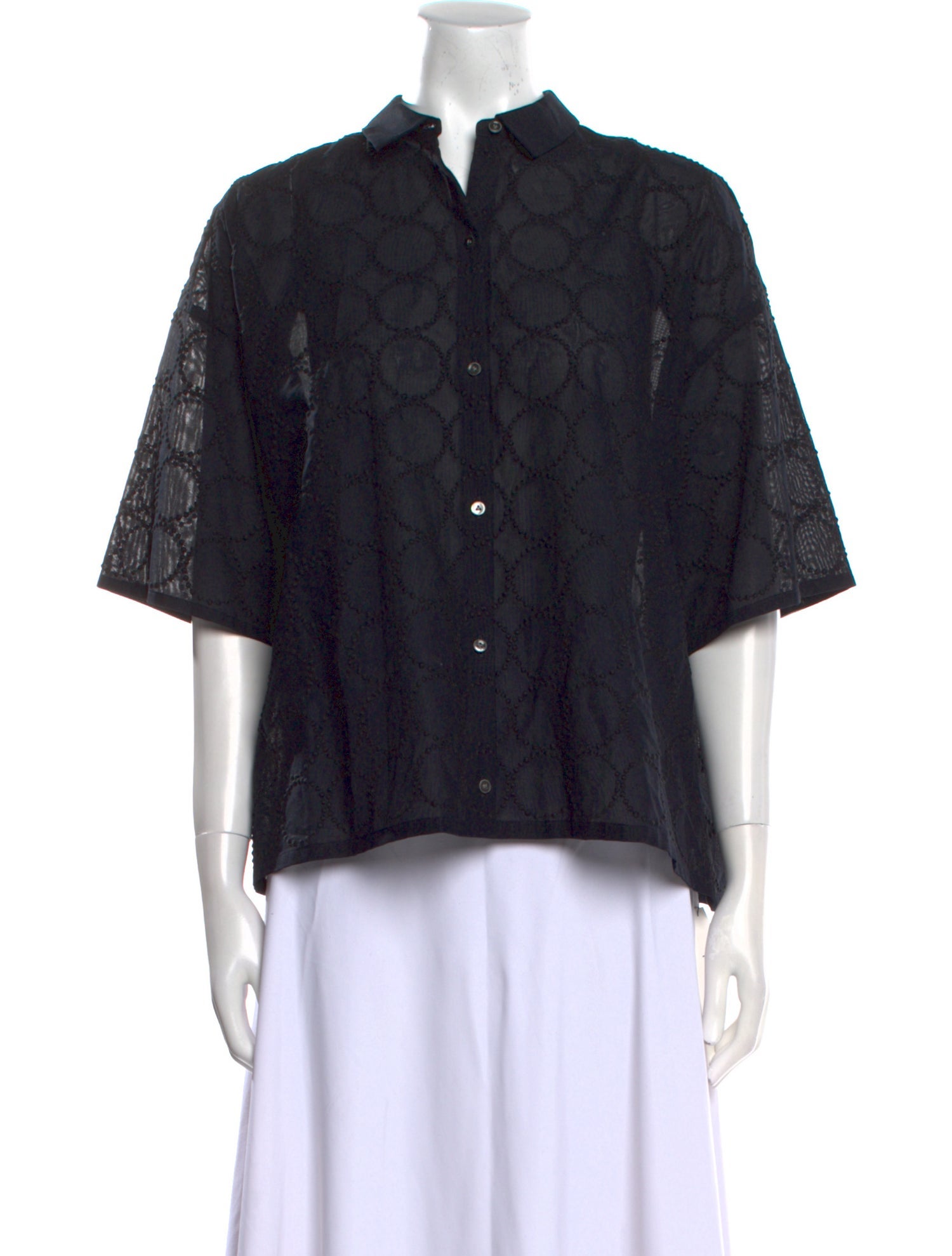 Mina Perhonen Polka Dot Print Short Sleeve Button-Up Top