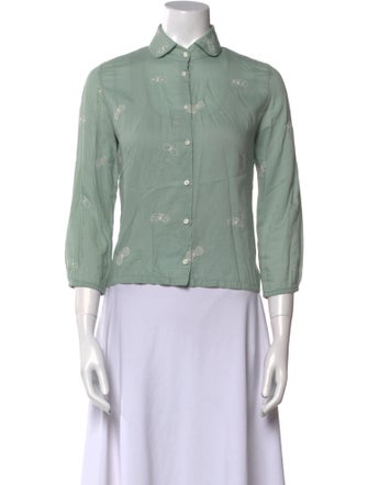 Mina Perhonen Three-Quarter Sleeve Button-Up Top