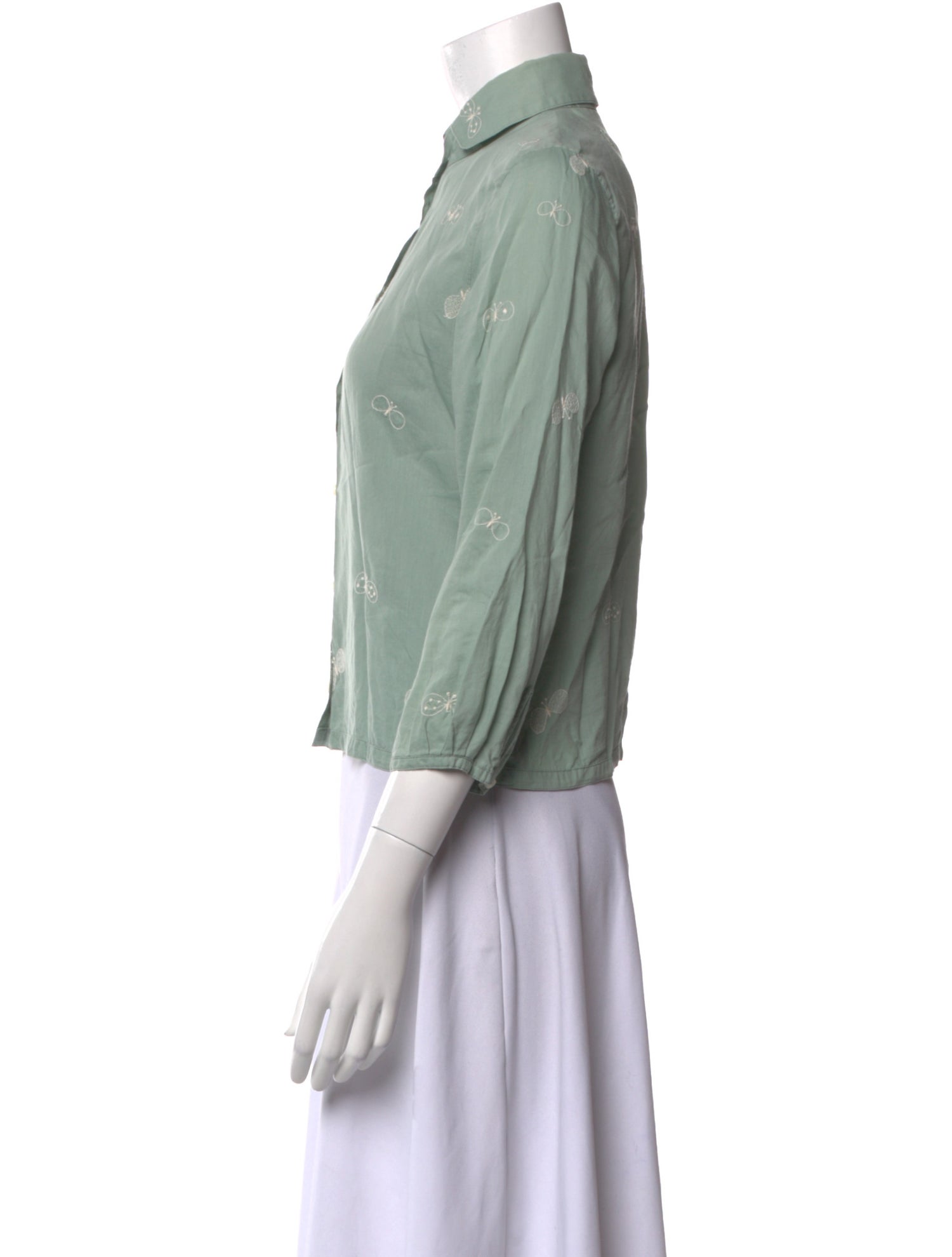 Mina Perhonen Three-Quarter Sleeve Button-Up Top