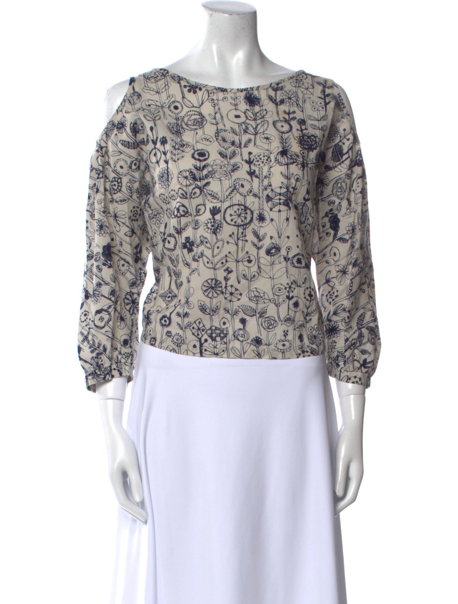 Mina Perhonen Printed Bateau Neckline Crop Top