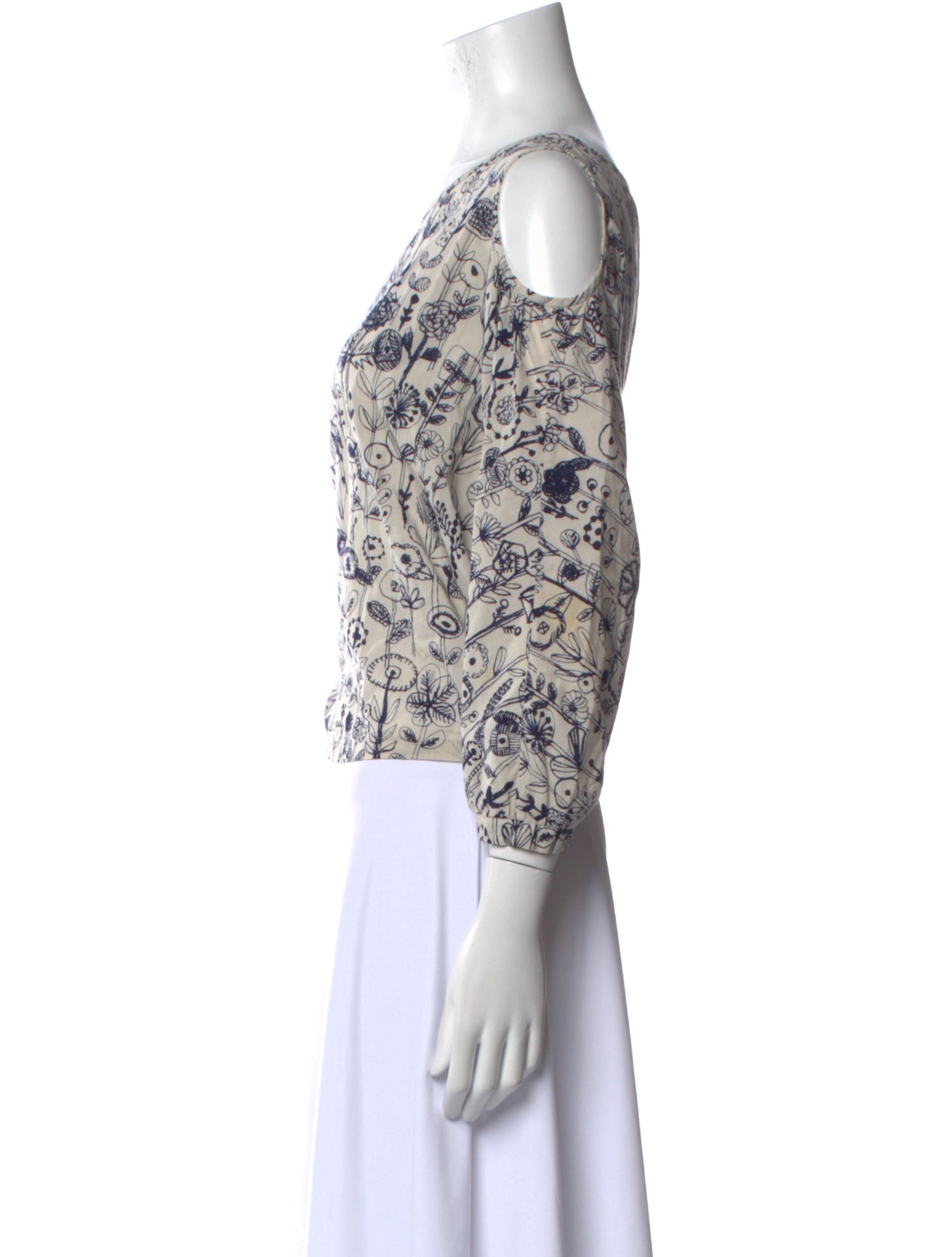 Mina Perhonen Printed Bateau Neckline Crop Top