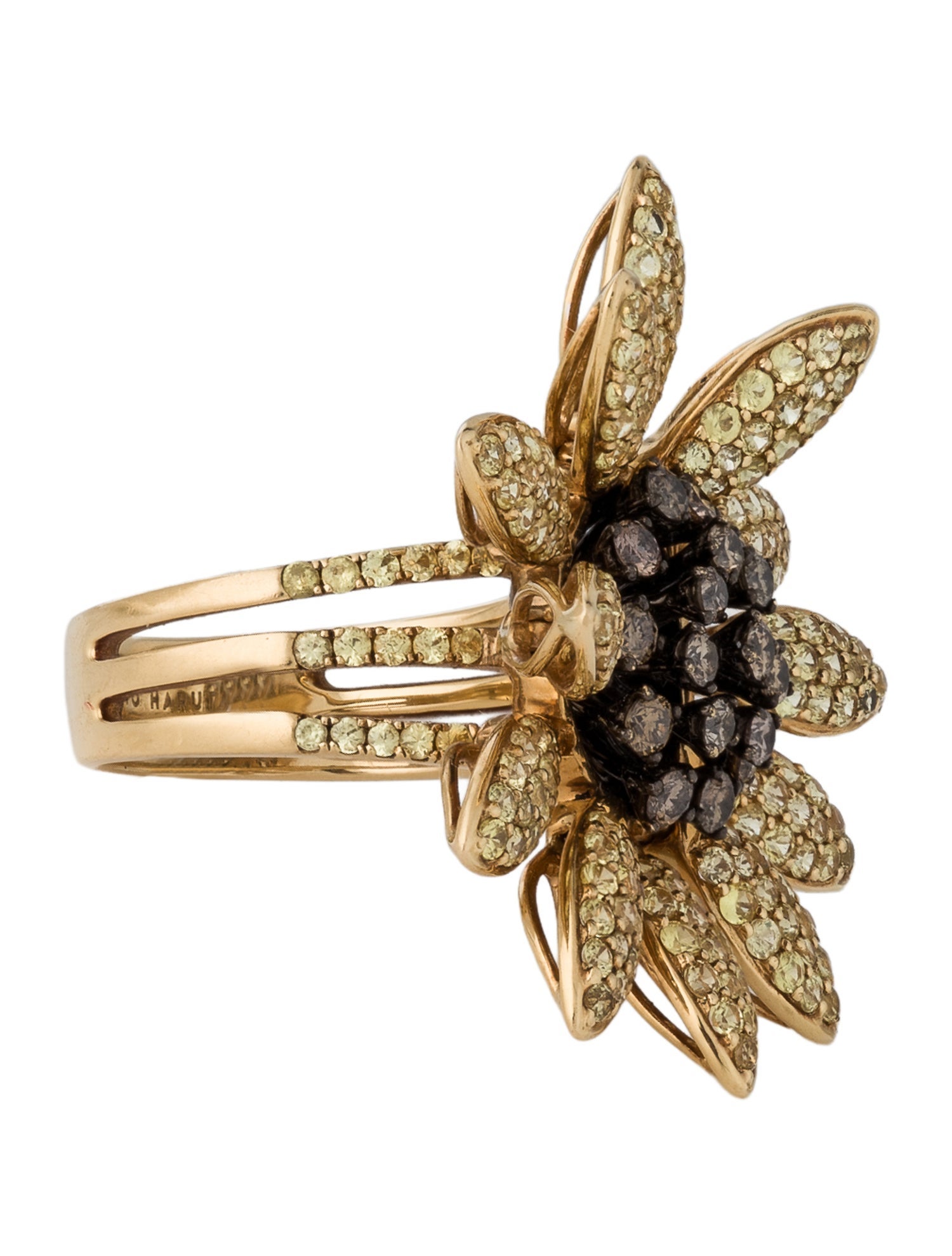 Mio Harutaka 18K 3.82ctw Sapphire & Diamond Sunflower Cocktail Ring
