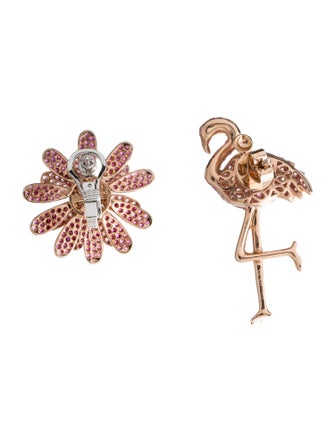 Mio Harutaka 18K Sapphire, Ruby & Diamond Mismatched Flamingo & Daisy Earrings