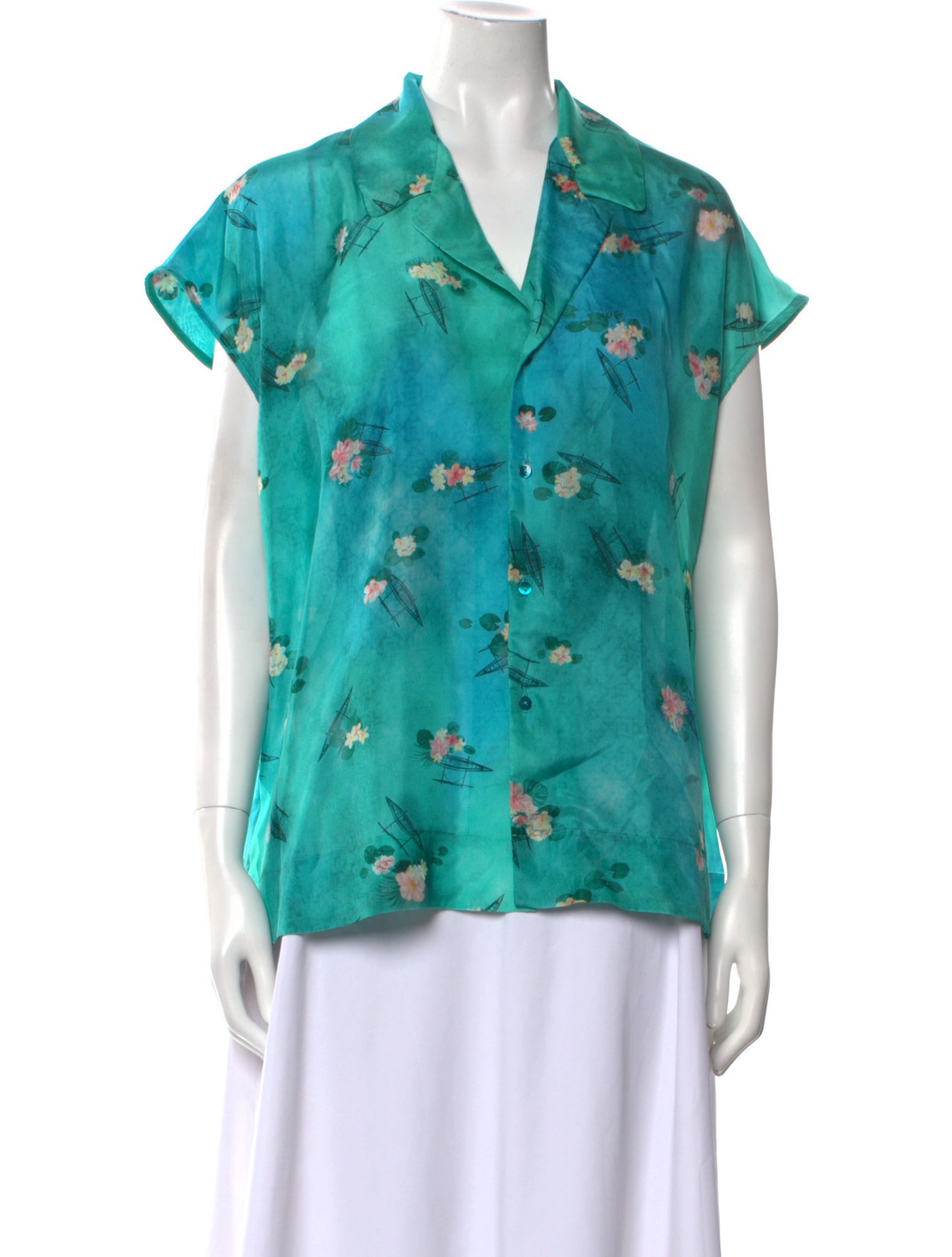 Momoni Silk Floral Print Button-Up Top w/ Tags