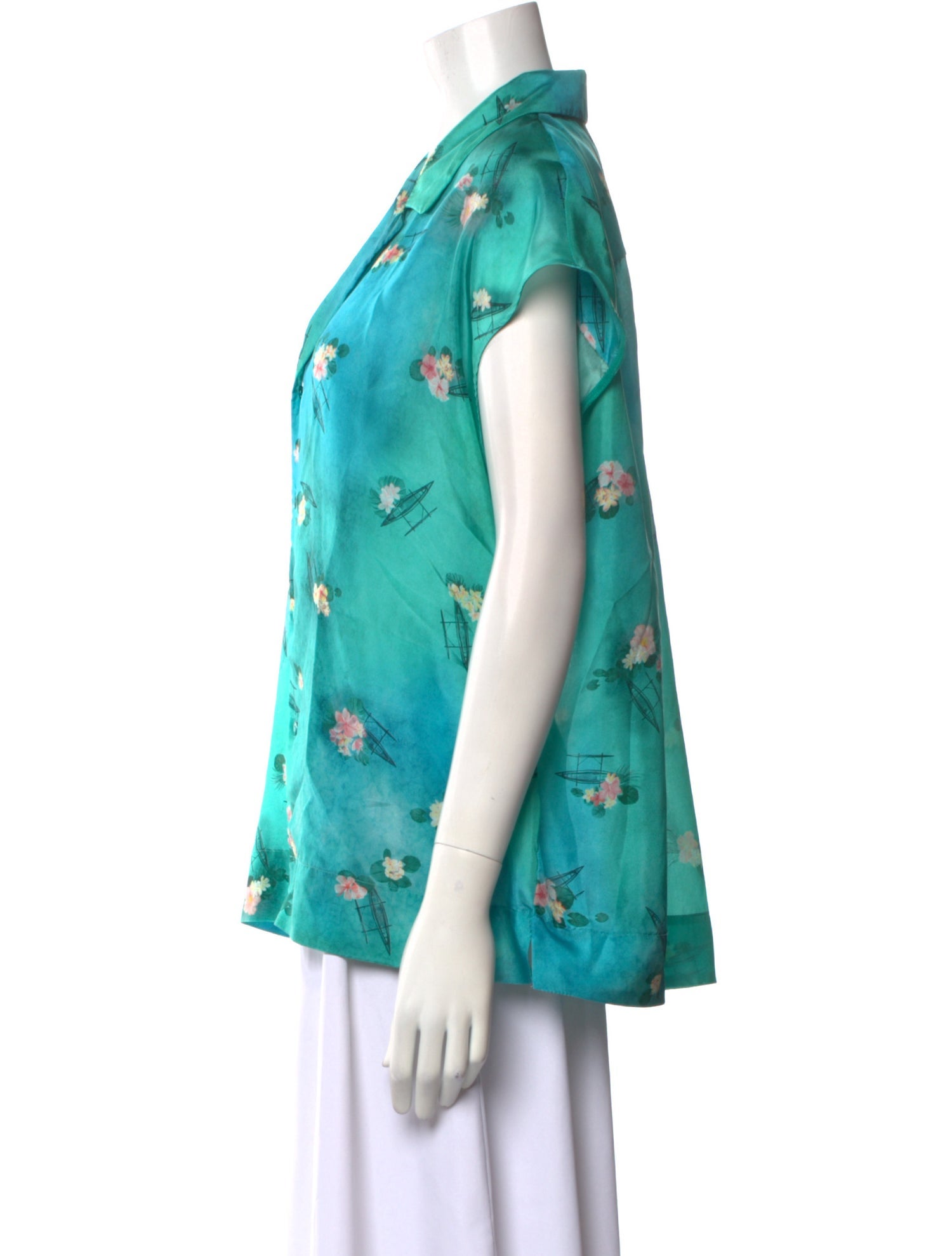 Momoni Silk Floral Print Button-Up Top w/ Tags