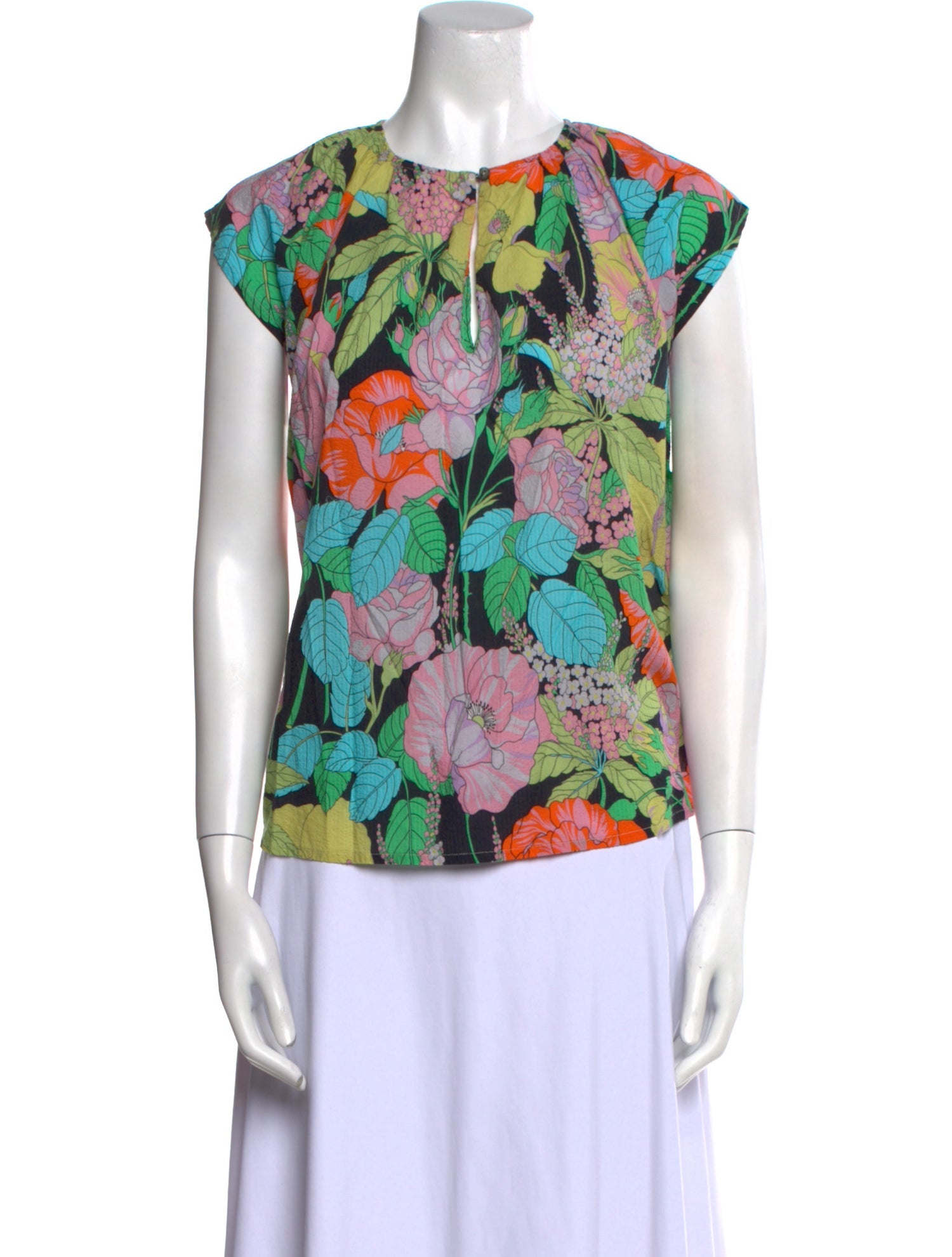 Momoni Floral Print Crew Neck Blouse