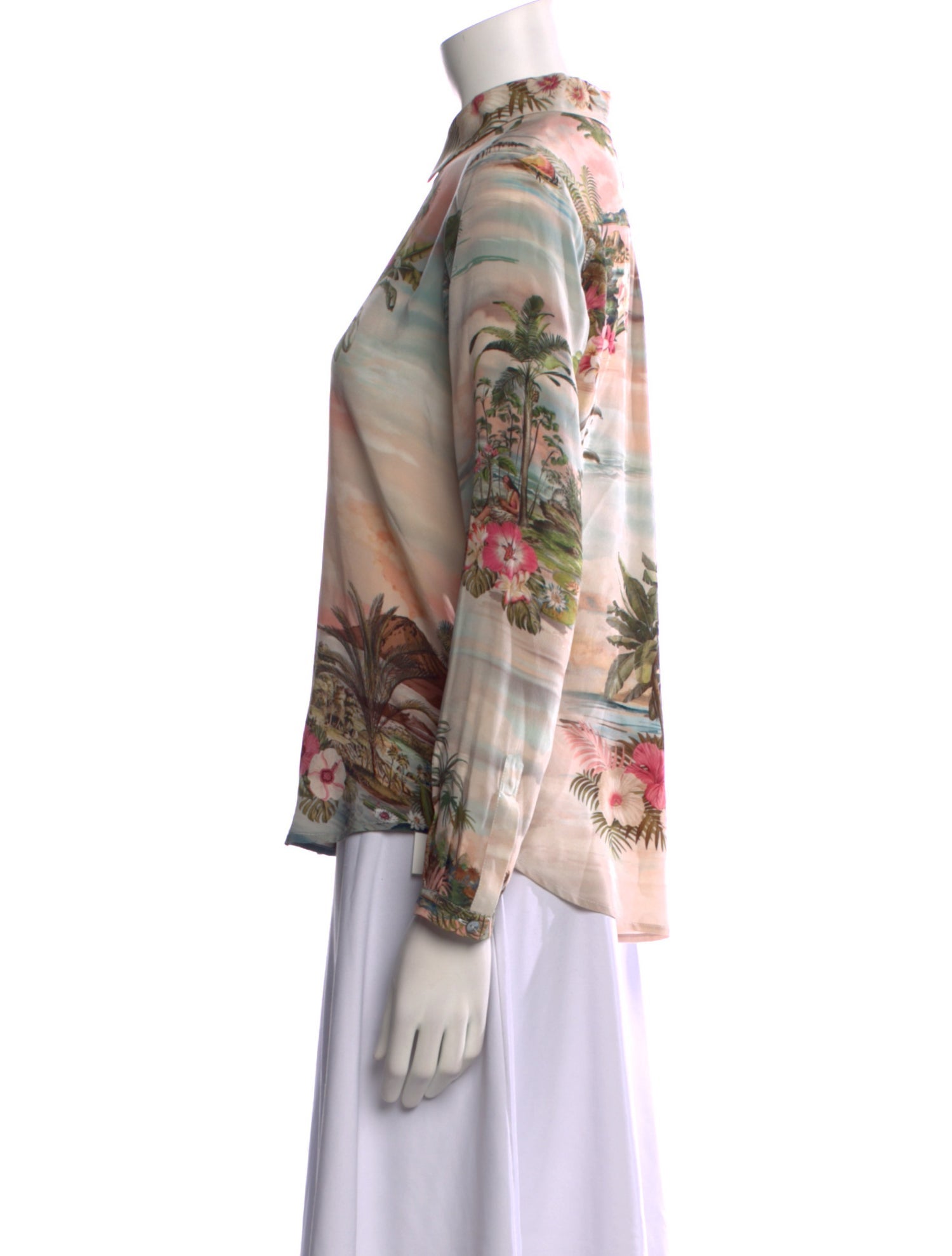 Momoni Silk Graphic Print Button-Up Top