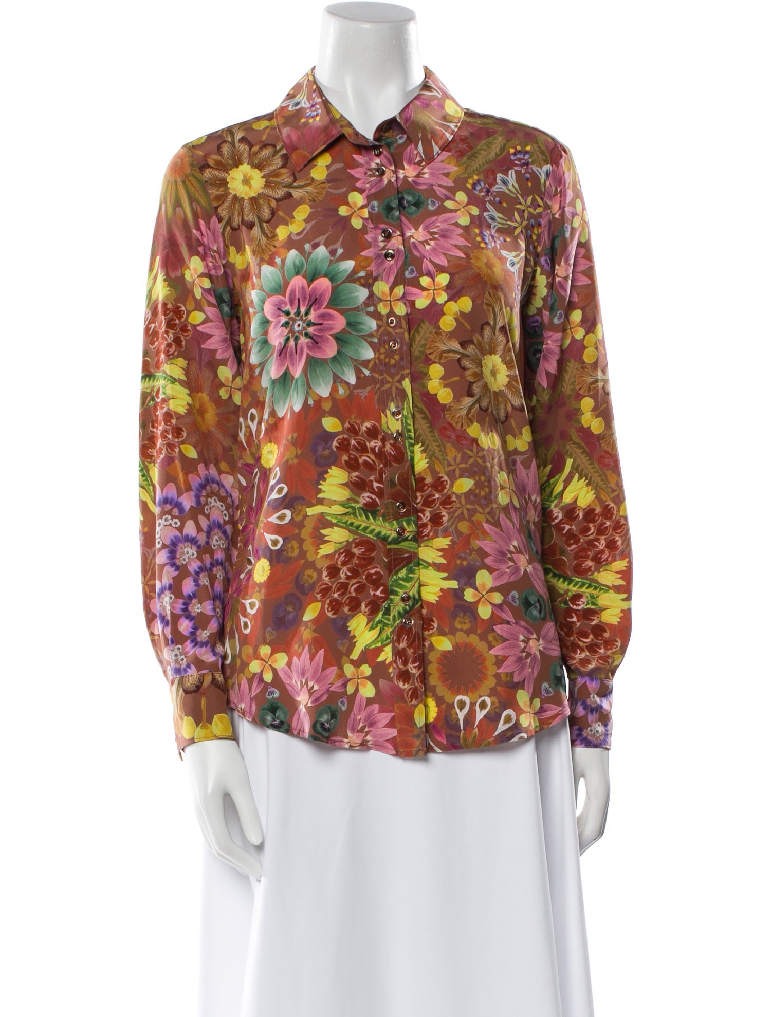 Momoni Silk Floral Print Button-Up Top
