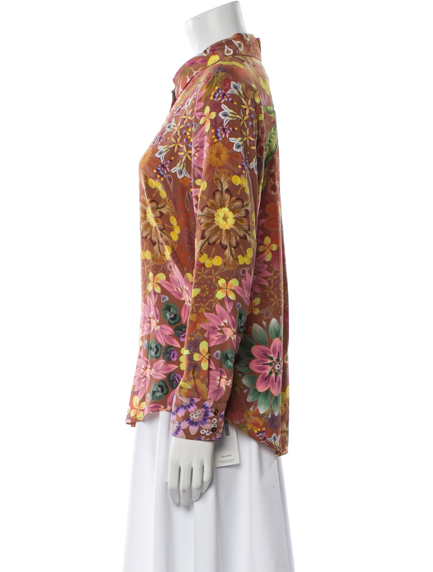 Momoni Silk Floral Print Button-Up Top